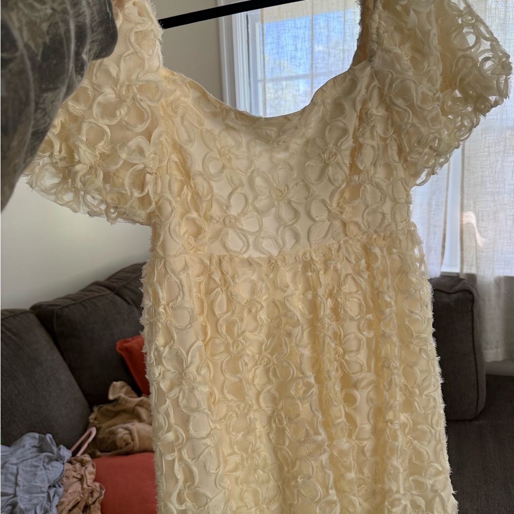 Cream Mini Dress with Floral Appliqué